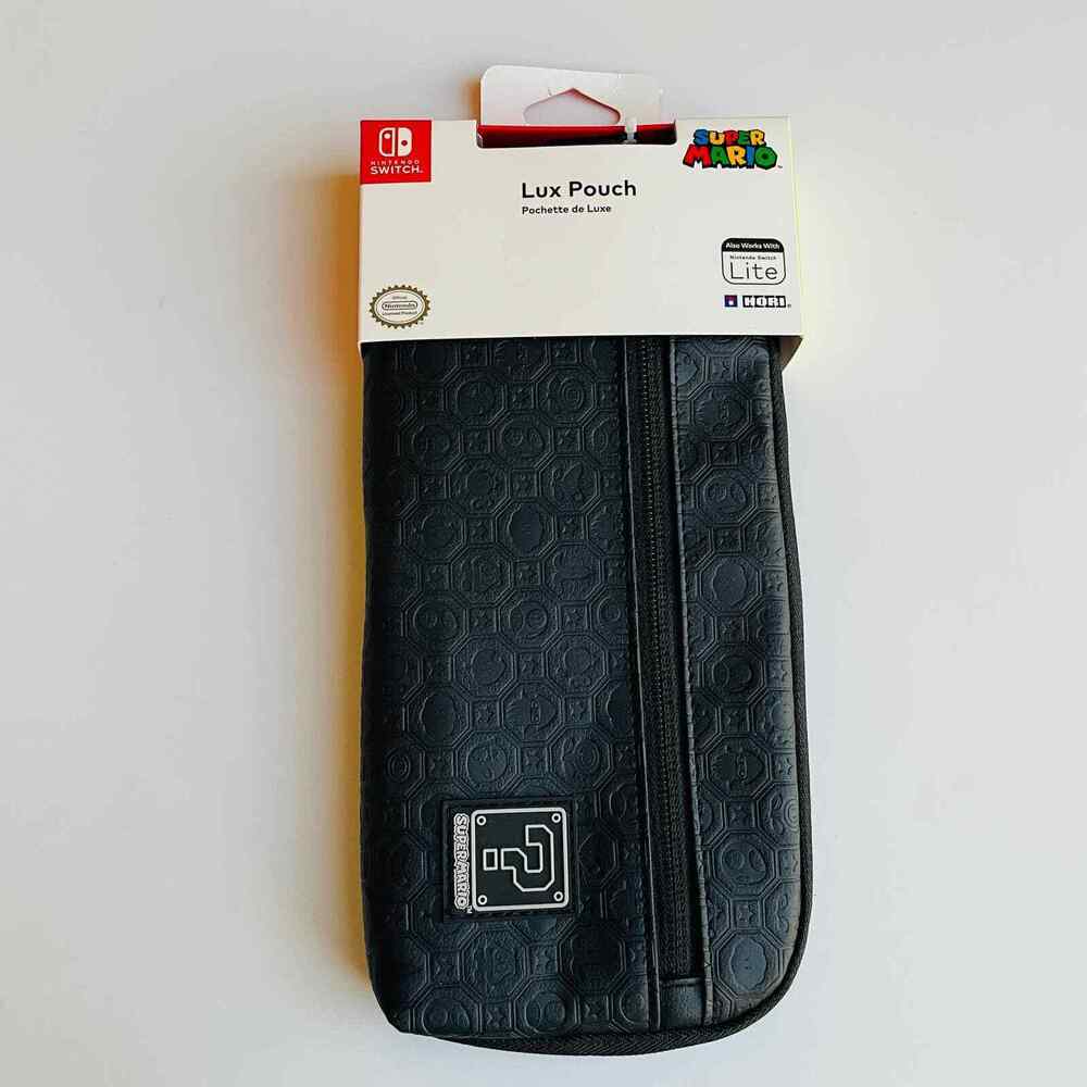 Nintendo Switch Super Mario Pouch Lite Black Embossed Logos Zippers Great Gift